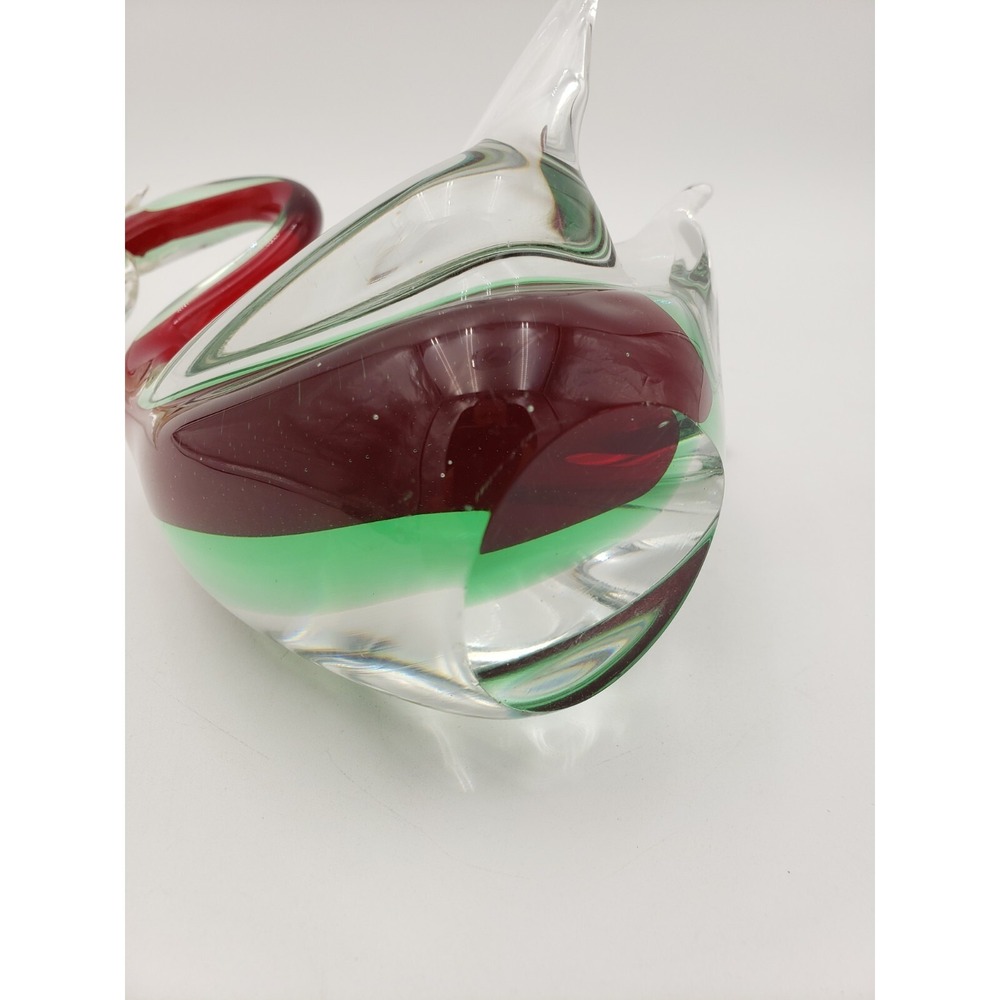 Vintage Murano Glass Swan‎ Sommerso Red Green & Clear Mid-Century 10.5 Inch - Picture 10 of 12